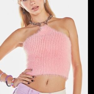 The Ragged Priest pink fur with chains cropped top. Size s